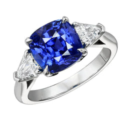 Sapphire 3 Stone Ring With Trillion Diamonds