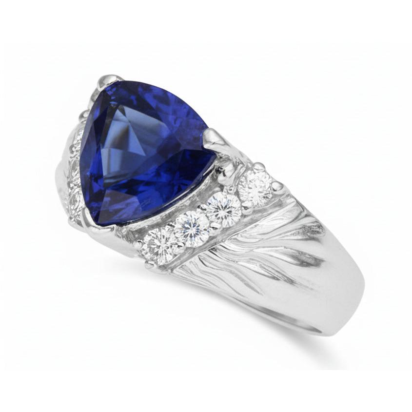 Sapphire Mens Ring IGI CERTIFIED Diamond Anniversary Trillion Vintage Style