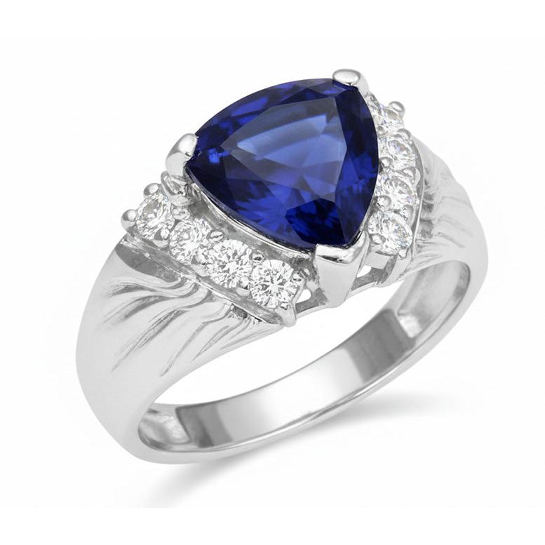 Sapphire Mens Ring IGI CERTIFIED Diamond Anniversary Trillion Vintage Style