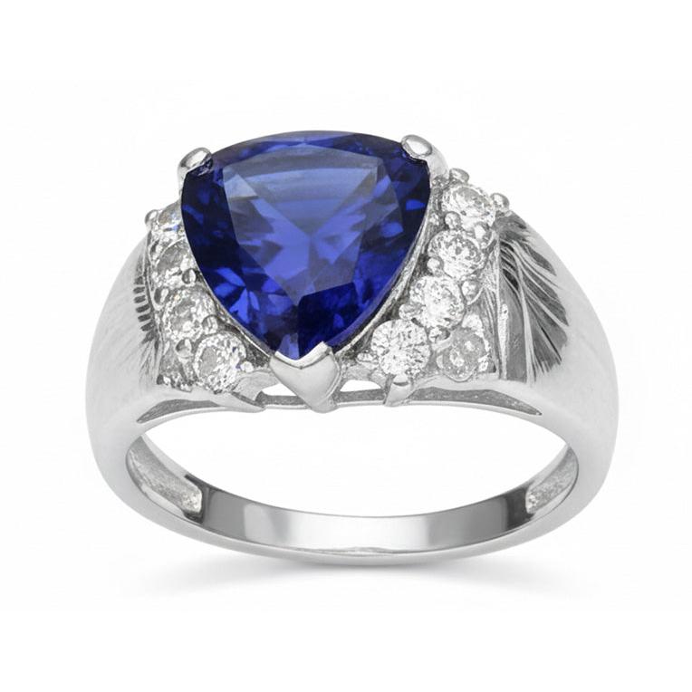 Sapphire Mens Ring IGI CERTIFIED Diamond Anniversary Trillion Vintage Style