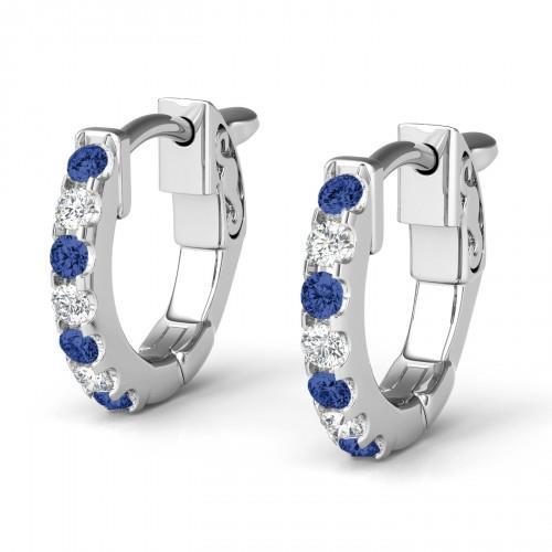 Sapphire Stone Diamond Hoop Gold Earrings