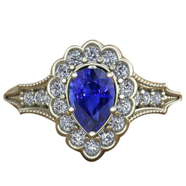 Sapphire Vintage Style Engagement Diamond Ring