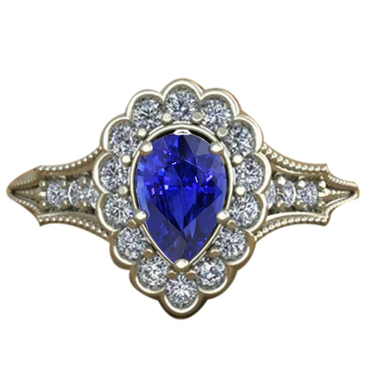 Sapphire Vintage Style Engagement Diamond Ring