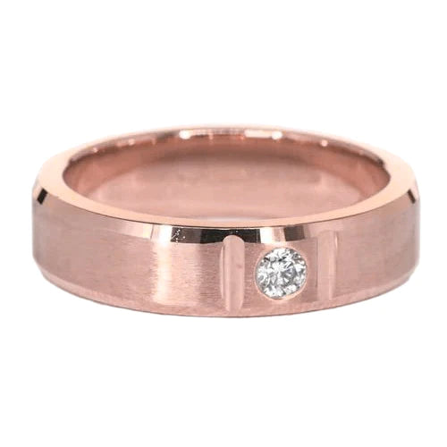 Satin Finish Gypsy Mens Ring 0.25 Carats Natural Diamond Rose Gold 14K