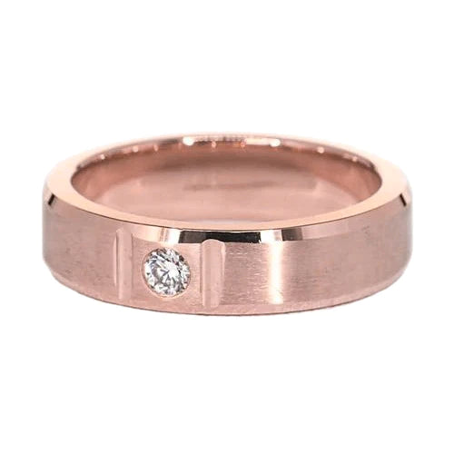 Satin Finish Gypsy Mens Ring 0.25 Carats Natural Diamond Rose Gold 14K