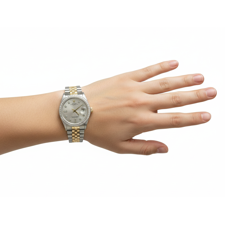 Silver Diamond Dial Bezel Rolex Date Men Watch Ss Jubilee Bracelet