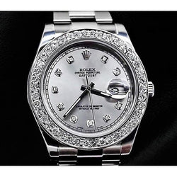 Silver Diamond Dial & Custom Diamond Bezel Rolex Dj Ii Men Watch