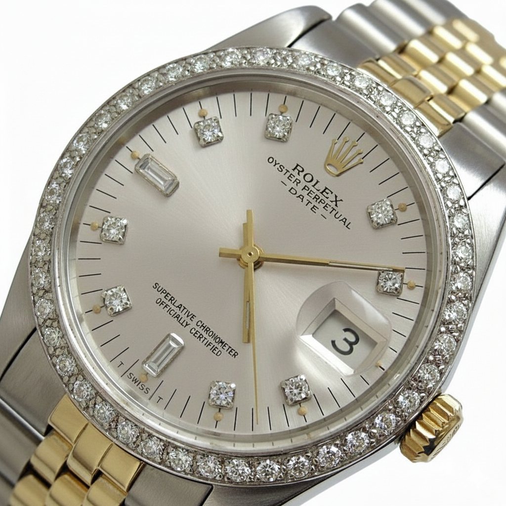 Silver Diamond Dial Bezel Rolex Date Men Watch Ss Jubilee Bracelet