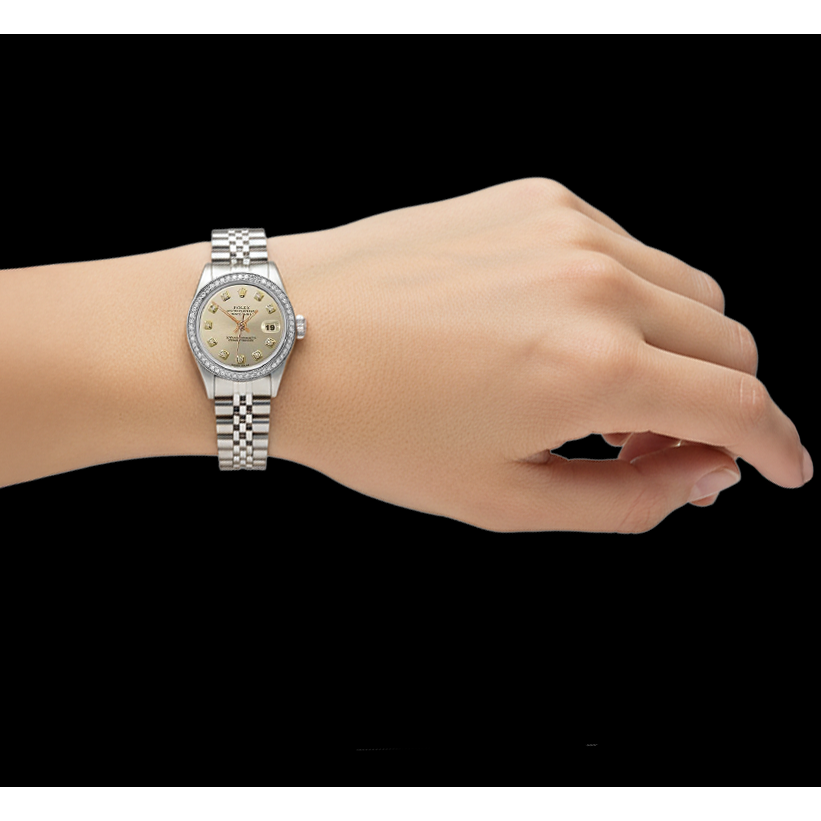 Silver Diamond Dial Bezel Watch Ss Jubile Bracelet Rolex Datejust P2