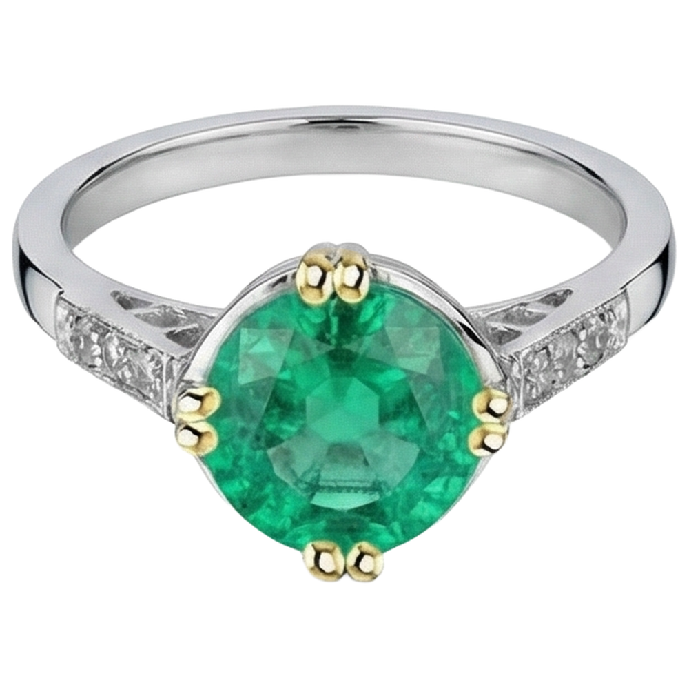Round Brilliant Fine Emerald ring in Two-Tone 14K Gold – angle view