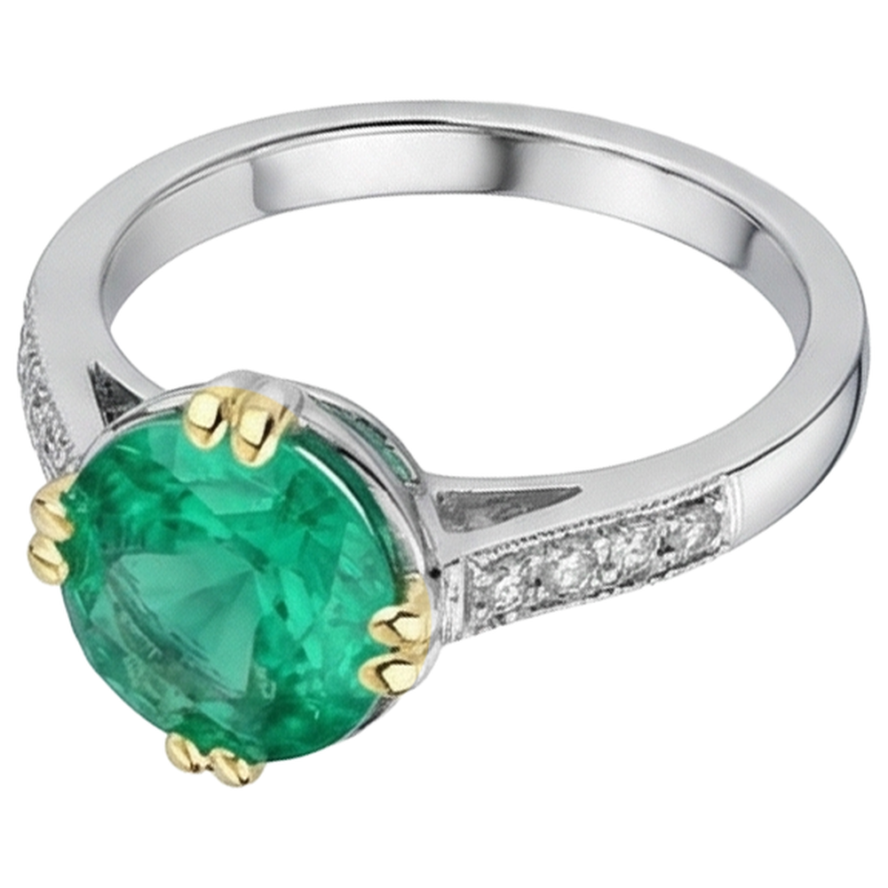 Round Brilliant Fine Emerald ring in Two-Tone 14K Gold – profile view