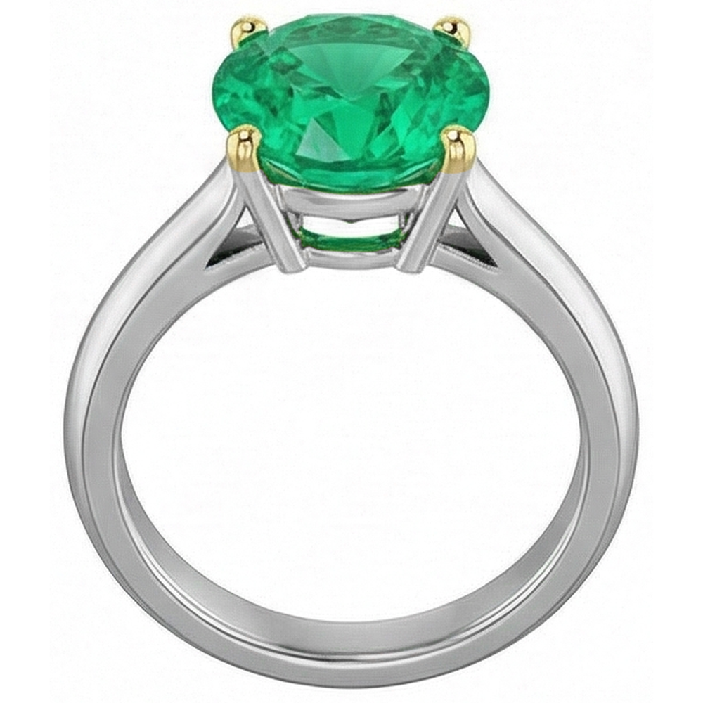 Emerald Round Brilliant Gemstone Ring in 14 Karat Two Tone Gold – front view