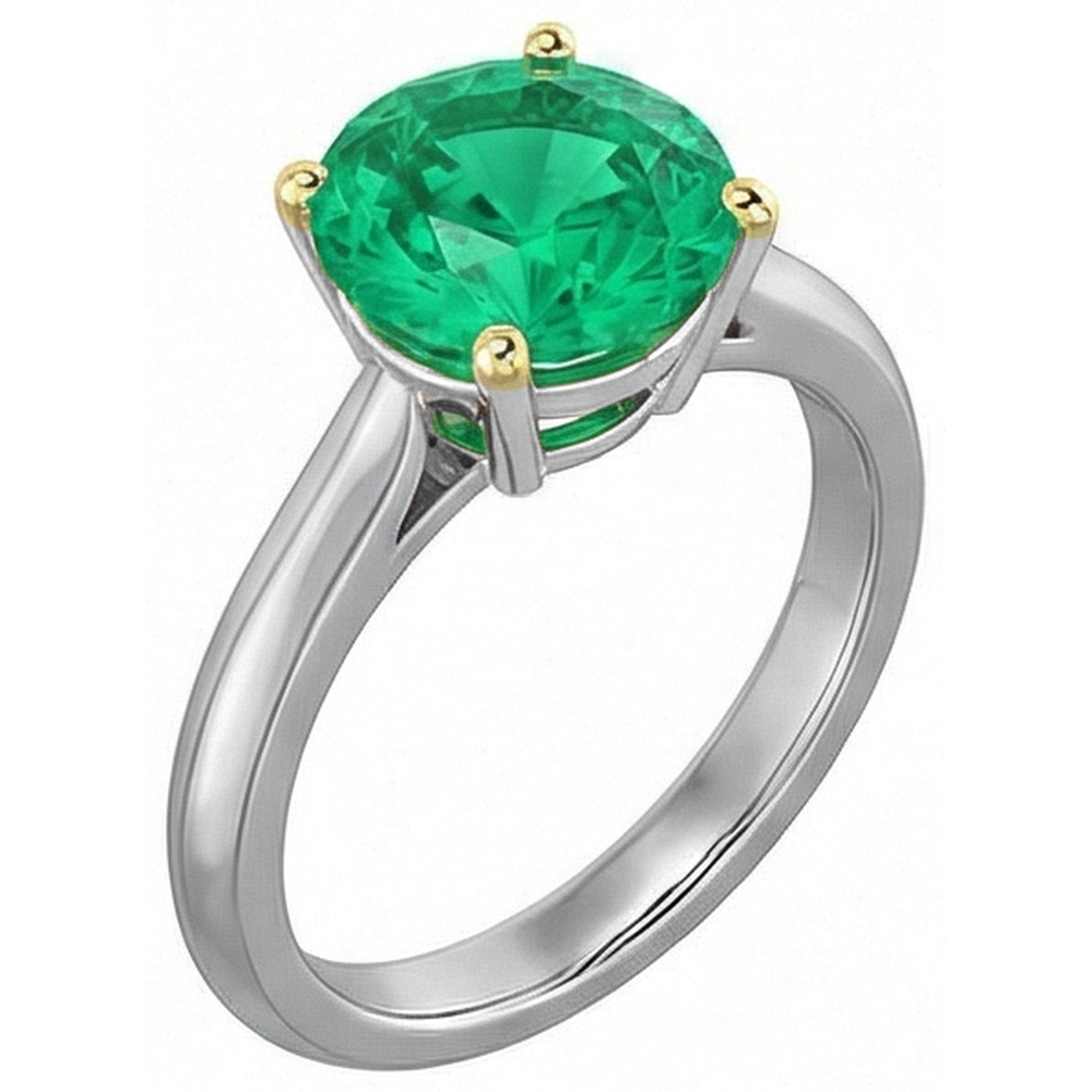 Genuine Emerald Gemstone Ring 3 ct 14 Karat Two Tone Gold – side view