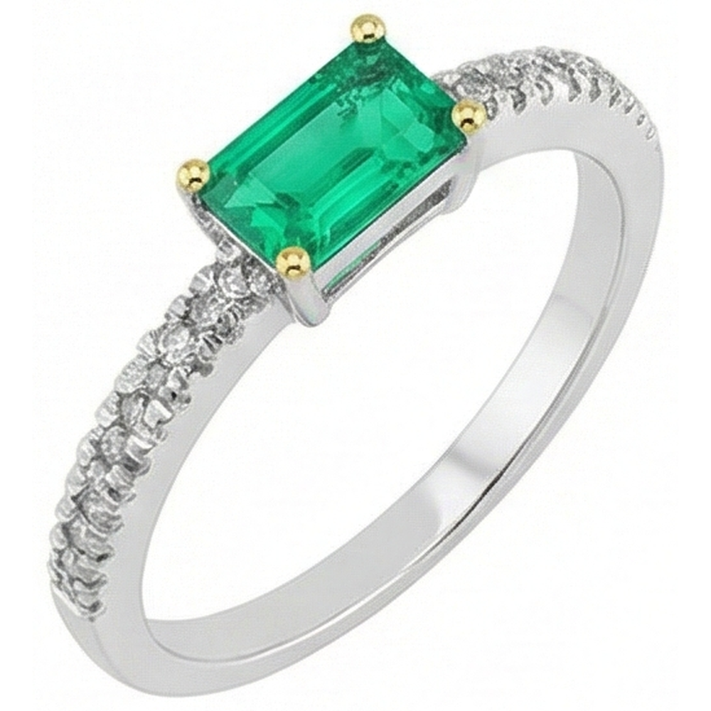 Earth-Mined Colombian Emerald Colored Stone Ring 1 ct 14K Two Tone Gold – front view