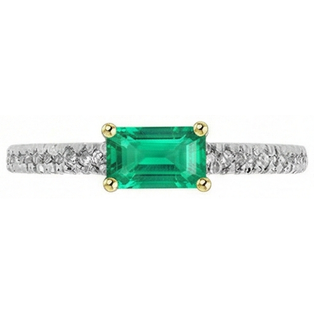 Step Cut Colombian Emerald ring in 14K Two Tone Gold – angle view