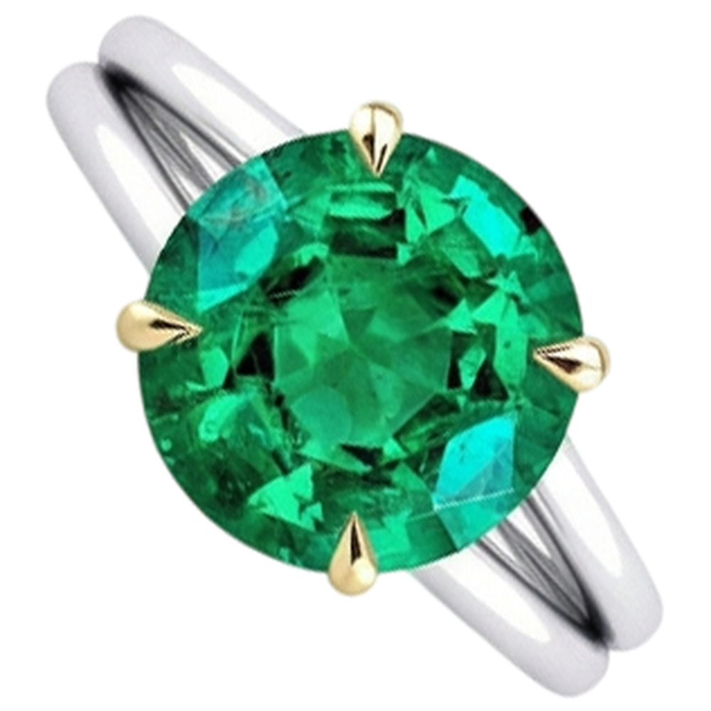 Fine Emerald Colored Stone Ring 4-ct Two-Tone 14K Gold – side view