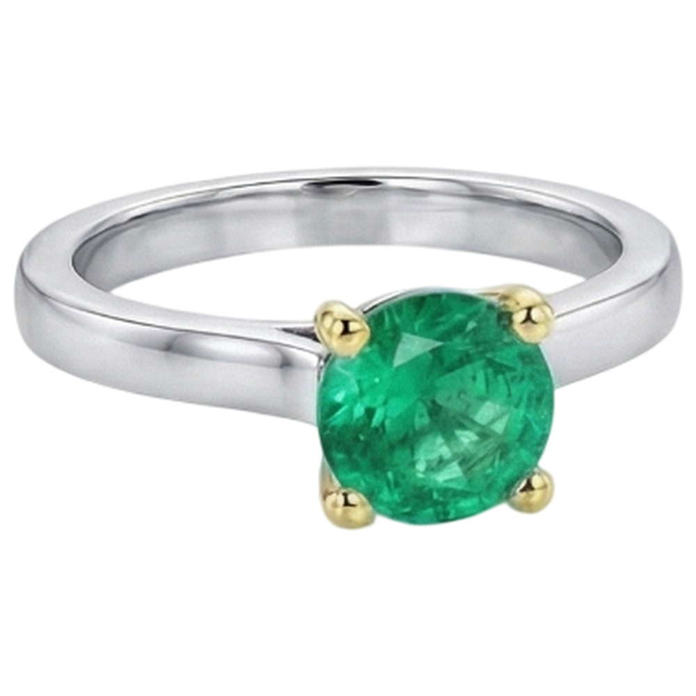 Precious Stone Ring 14K Two Tone Gold with Fine Emerald – top view