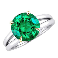Fine Emerald Colored Stone Ring 4 ct F/VS1 – Two-Tone 14K Gold
