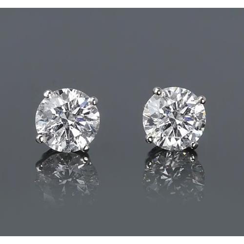 Simple Round Stud Earring Real Diamond White Gold 14K 