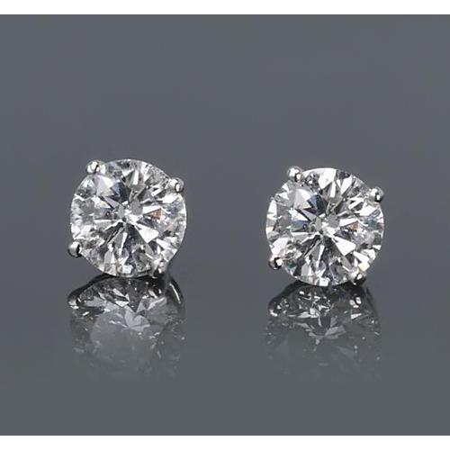 Simple Round Stud Earring Real Diamond White Gold 2 Carats