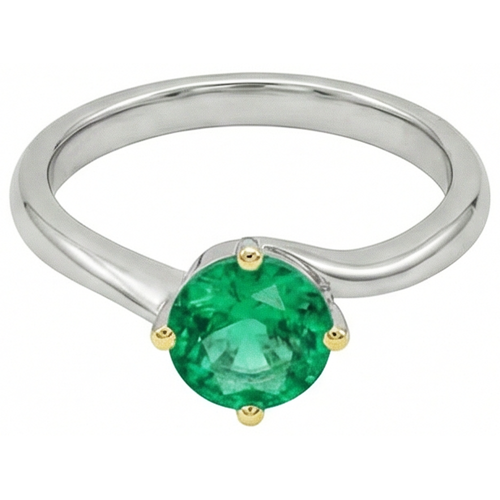 Gemstone Ring 14 Karat Two Tone Gold with Colombian Emerald – angle view