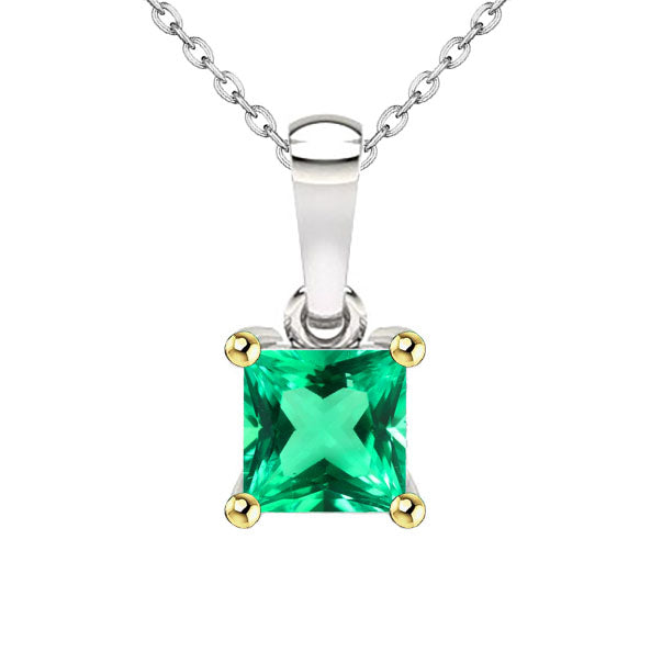 Genuine Fine Emerald Stone Pendant Necklace 3 ct 14K Two Tone Gold – main view
