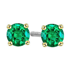 14K Two Tone Gold Emerald Gemstone Earring – 2-ct Round Brilliant
