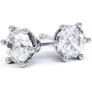 Six Prong Set Round Cut Natural Diamond Stud Earring  2.5 Ct White Gold 14K