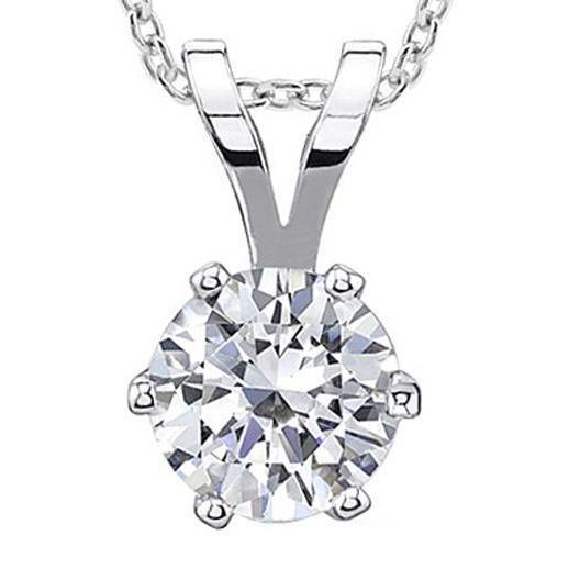 Six Prong Set Solitaire Real Diamond Necklace Pendant 1.50 Carat WG 14K