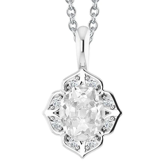 Slide Natural Diamond Pendant Necklace 5 Carats Oval Old Miner Flower Style