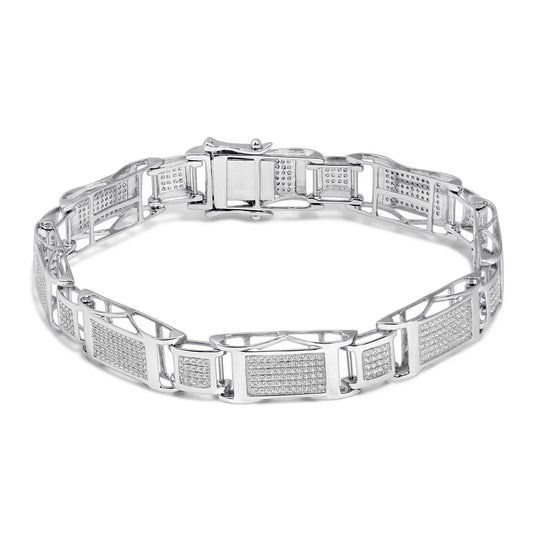 Small Brilliant Cut 8.90 Carats Real Diamonds Men's Bracelet 14K White Gold