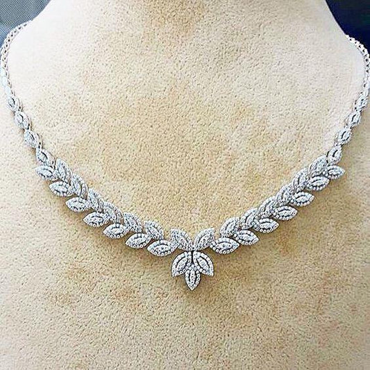 Small Round Cut 16 Ct Real Diamonds Ladies Necklace With Chain White Gold