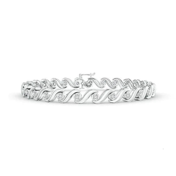 Small Round Cut 3.75 Carats Real Diamond Ladies Bracelet White Gold 14K New