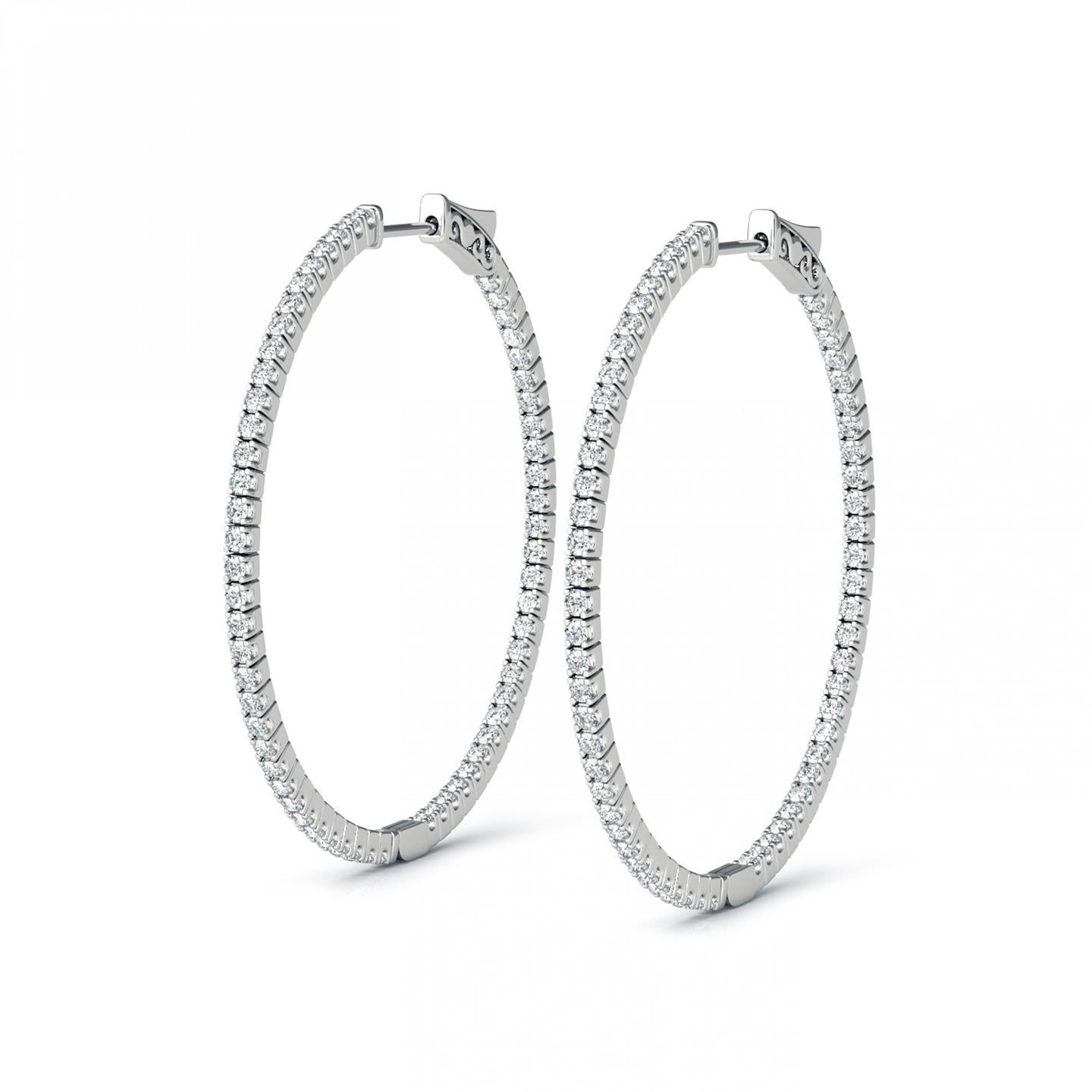 Small Round Cut 4 Carats Real Diamonds Hoop Earrings Gold White 14K