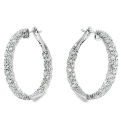 Small Round Cut 6.40 Carats Genuine Diamonds Lady Hoop Earrings White Gold