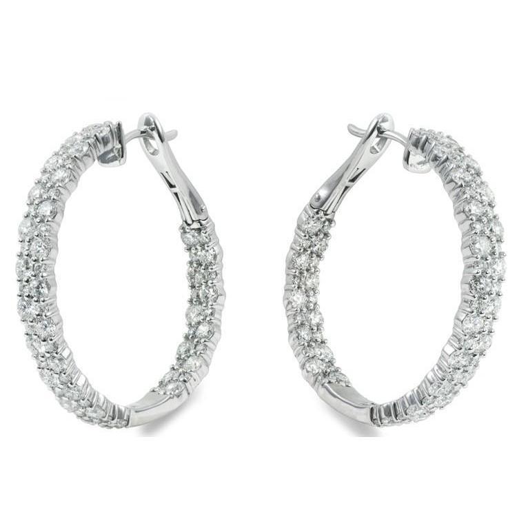 Small Round Cut 6.40 Carats Real Diamonds Lady Hoop Earrings White Gold