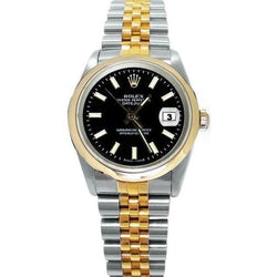 Solid Gold & Steel Rolex Datejust Watch Black Stick Dial Jubilee QUICK SET