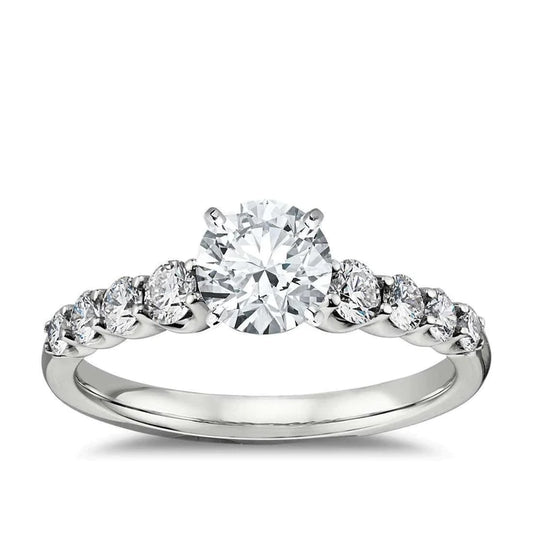 Solid White Gold 14K Round Cut 1.40 Carat Natural Diamond Anniversary Ring