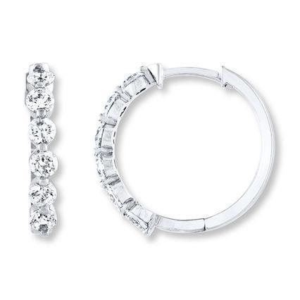 Solid White Gold 14K Round Hoop And Shape 3 Carats Real Diamond Earring