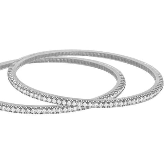 Solid White Gold Sparkling Round 2.50 Carats Genuine Diamond Bangle