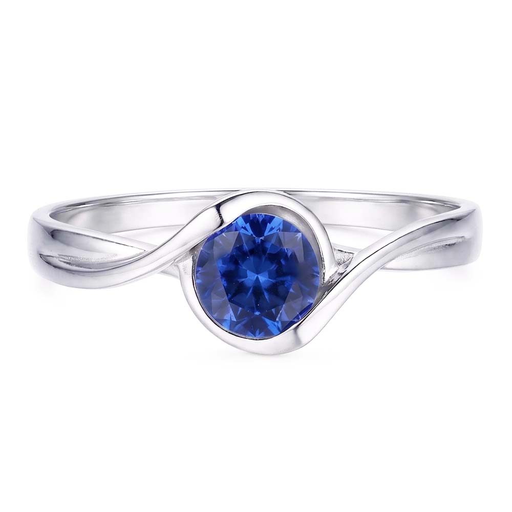 Solitaire 1 Carat Sapphire Ring Bypass Style Women Jewelry