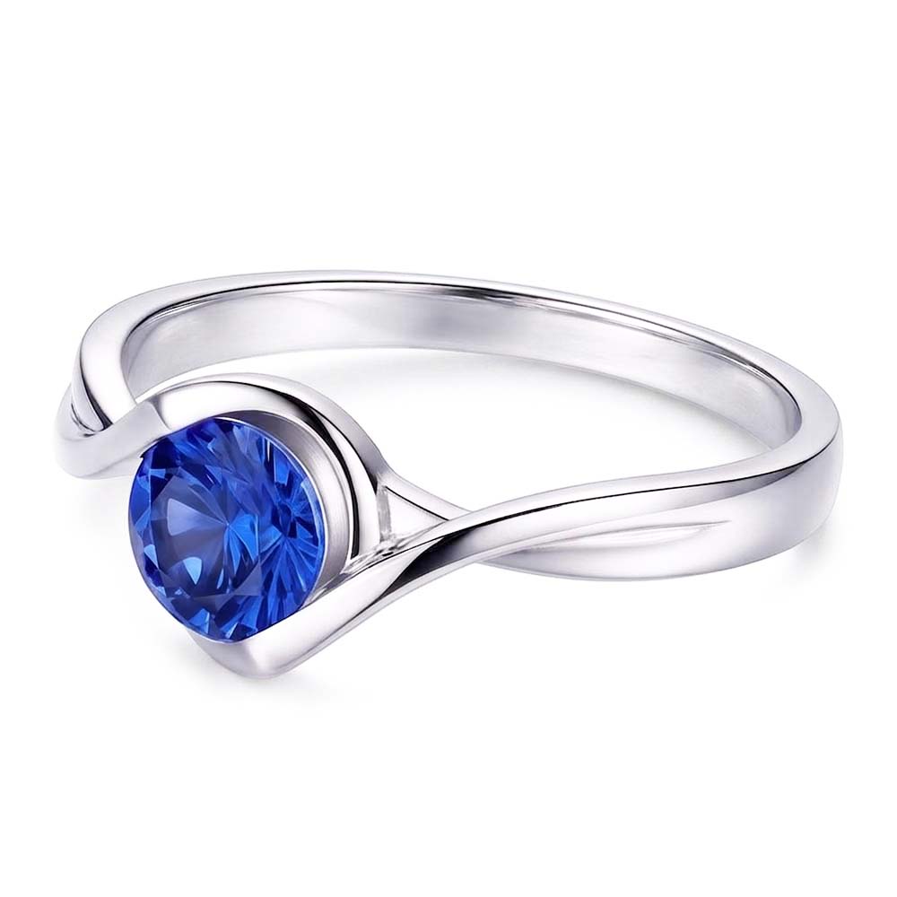 Solitaire 1 Carat Sapphire Ring Bypass Style Women Jewelry