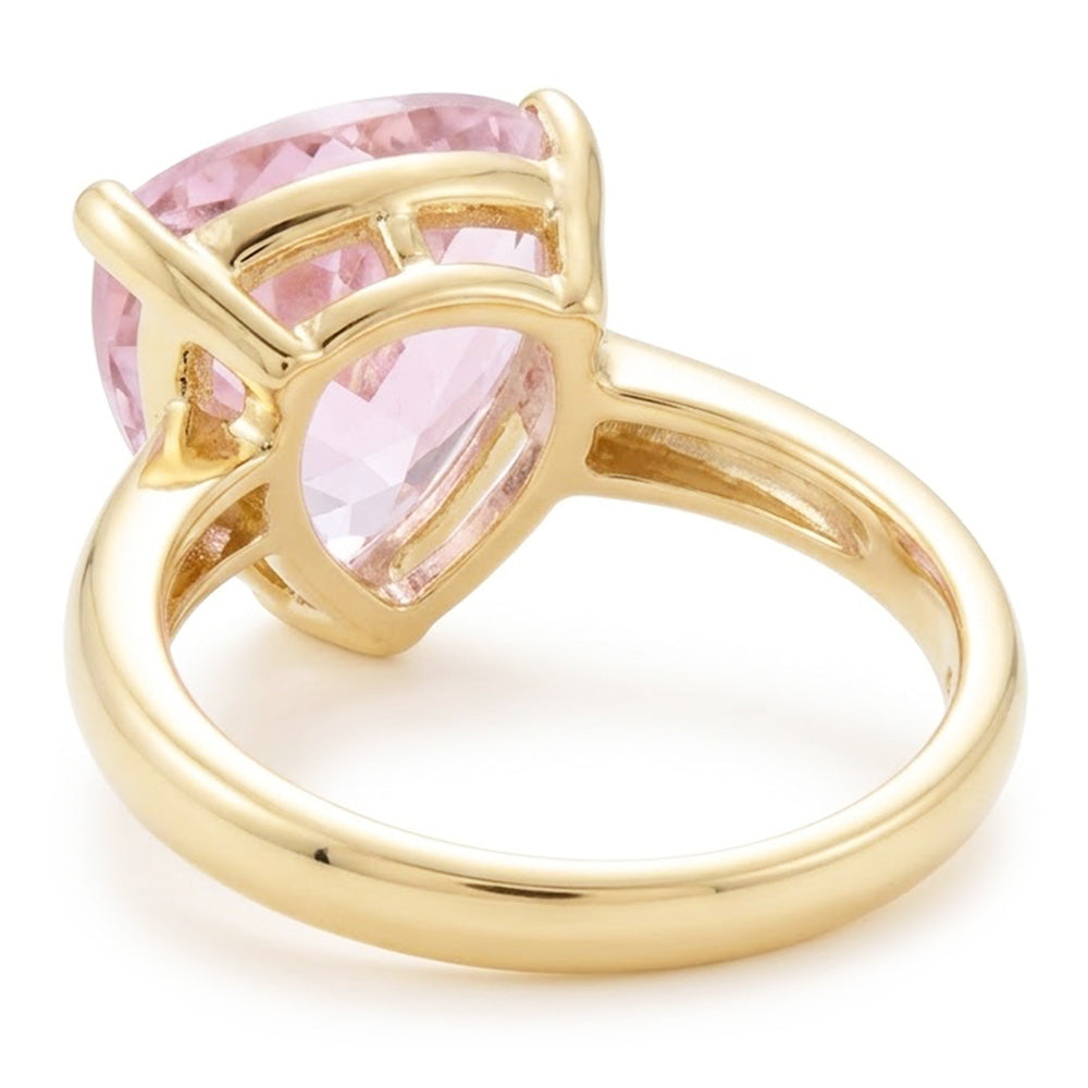 Solitaire 10 Carat Pink Kunzite Ring Yellow Gold 14K