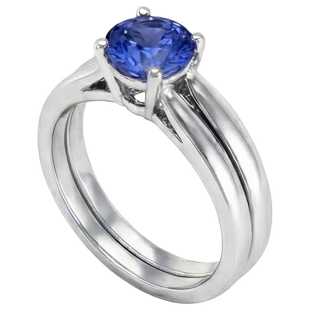 Solitaire 3 Carats Ceylon Sapphire Ring Set 14K New