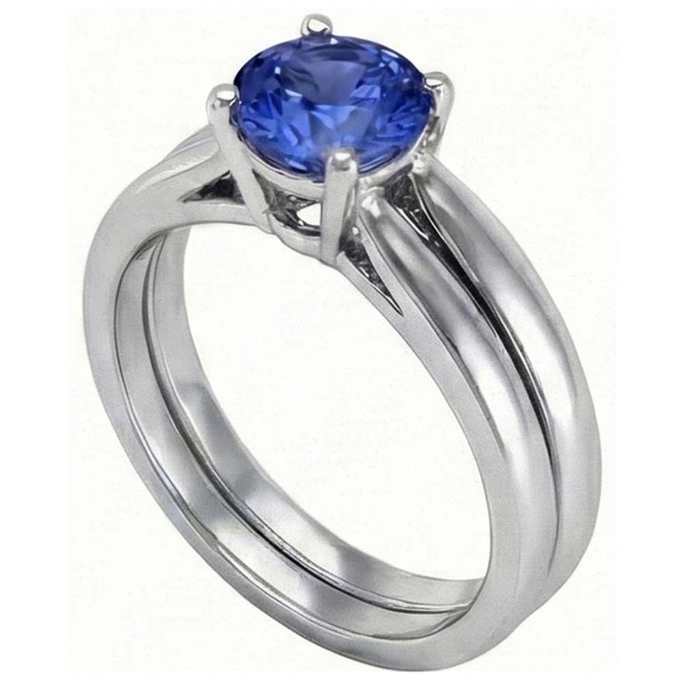 Solitaire 3 Carats Ceylon Sapphire Ring Set 14K New