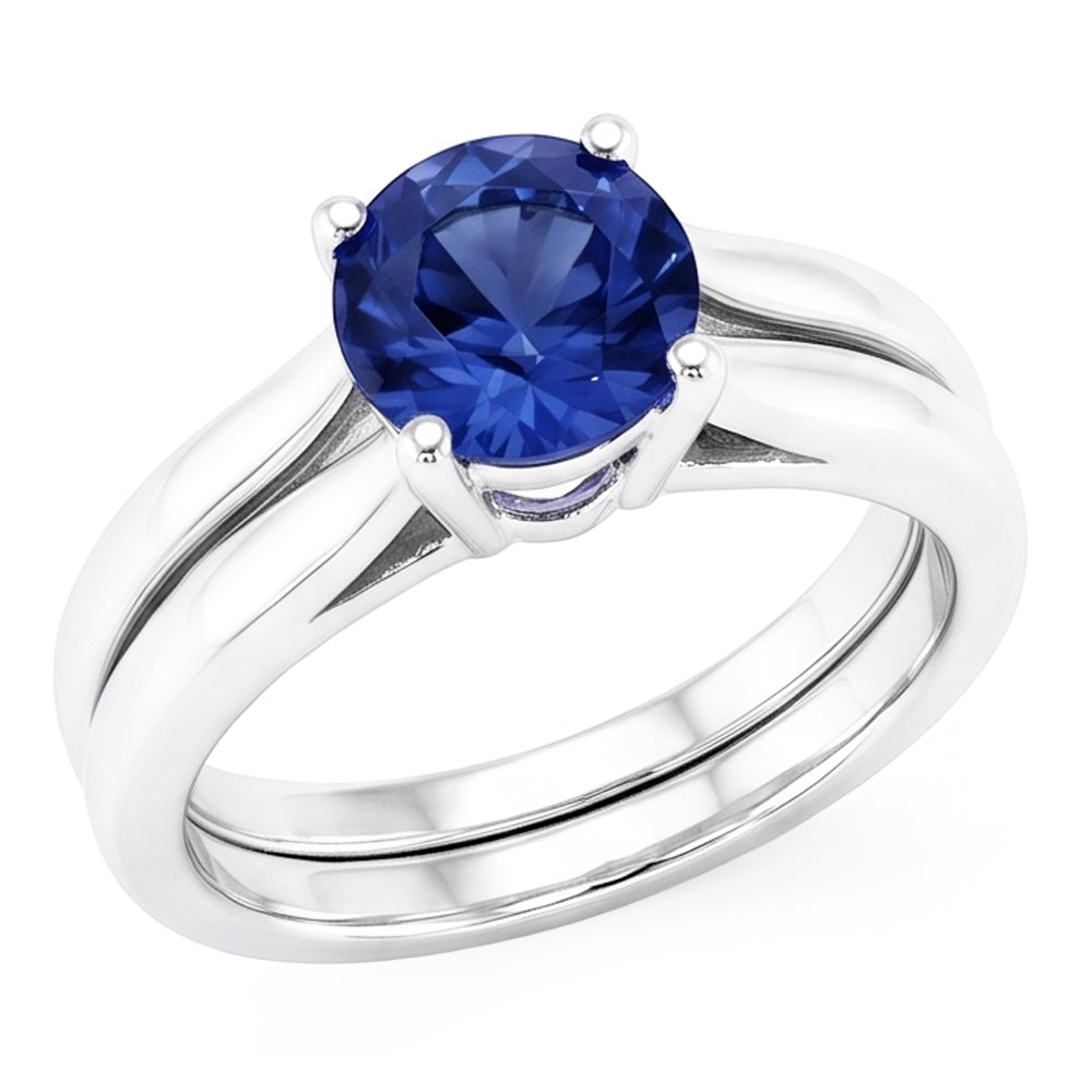 Solitaire 3 Carats Ceylon Sapphire Ring Set 14K New