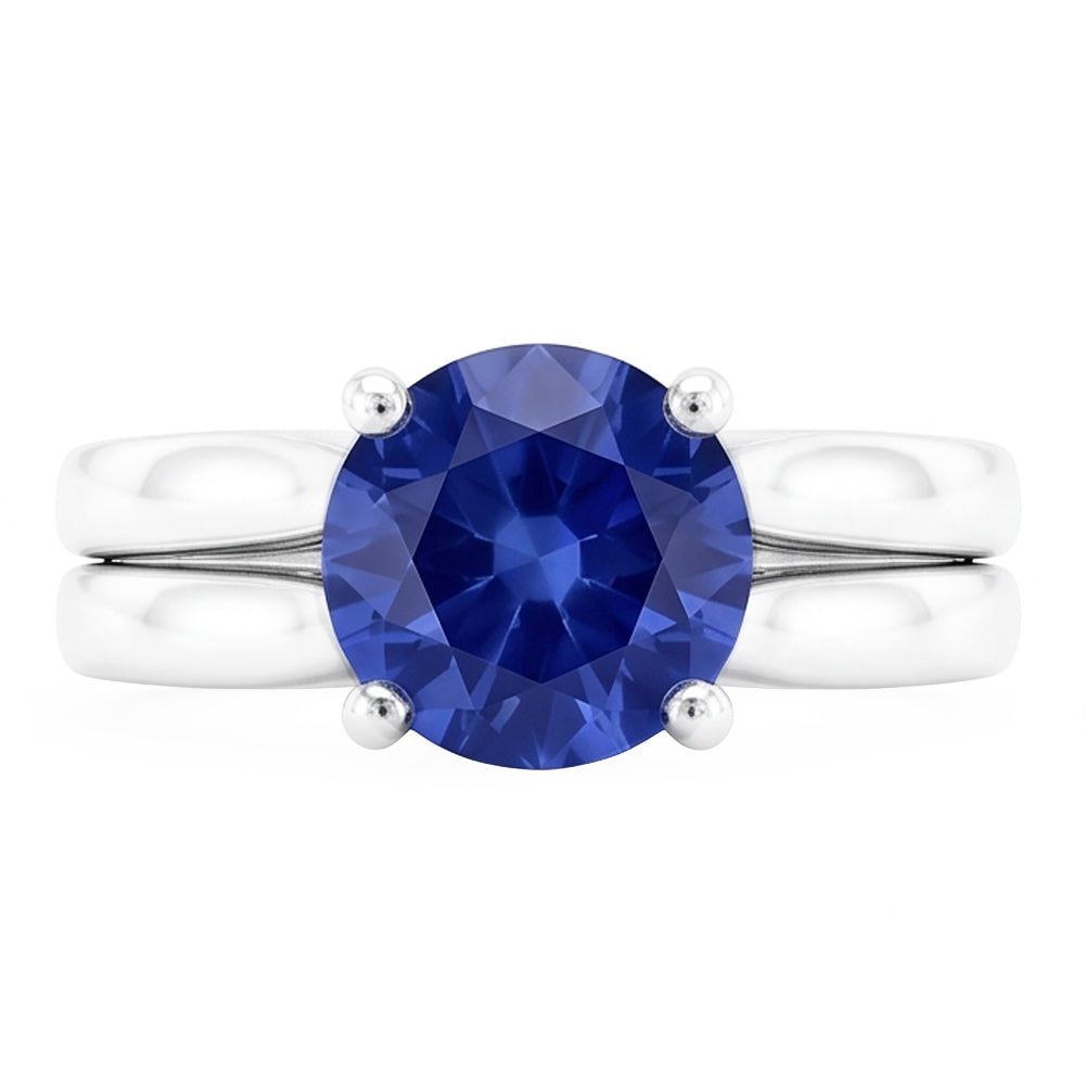 Solitaire 3 Carats Ceylon Sapphire Ring Set 14K New