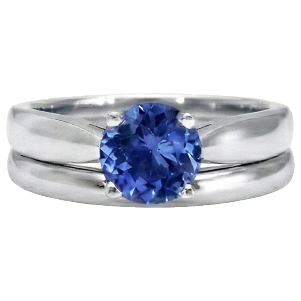 Solitaire 3 Carats Ceylon Sapphire Ring Set 14K New