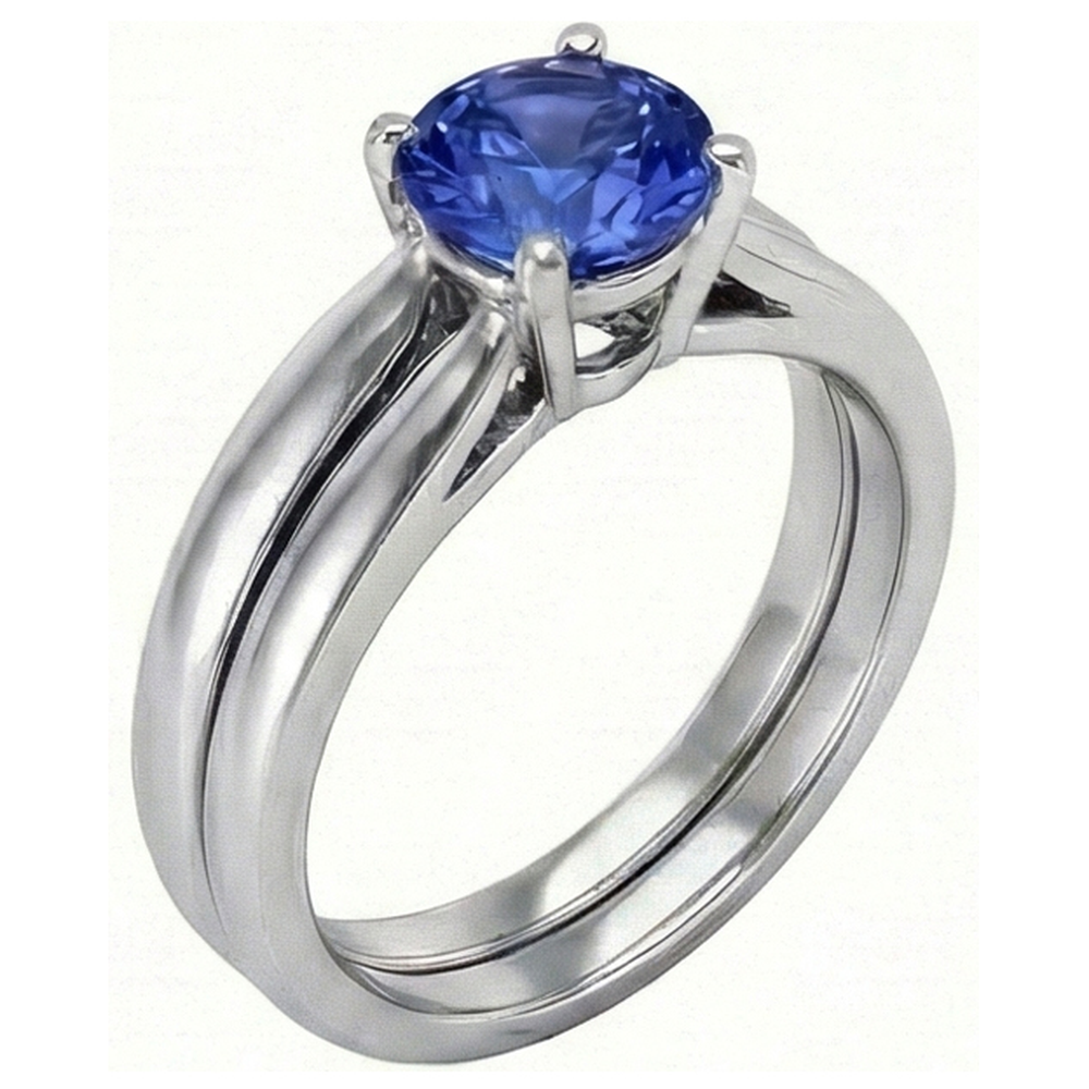 Solitaire 3 Carats Ceylon Sapphire Ring Set 14K New