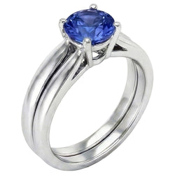 Solitaire 3 Carats Ceylon Sapphire Ring Set 14K New